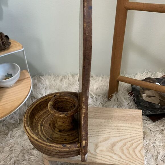 Handmade Artist Signed Stoneware Wall Taper Candle Wall Sconce Studio Pottery - Picture 8 of 17